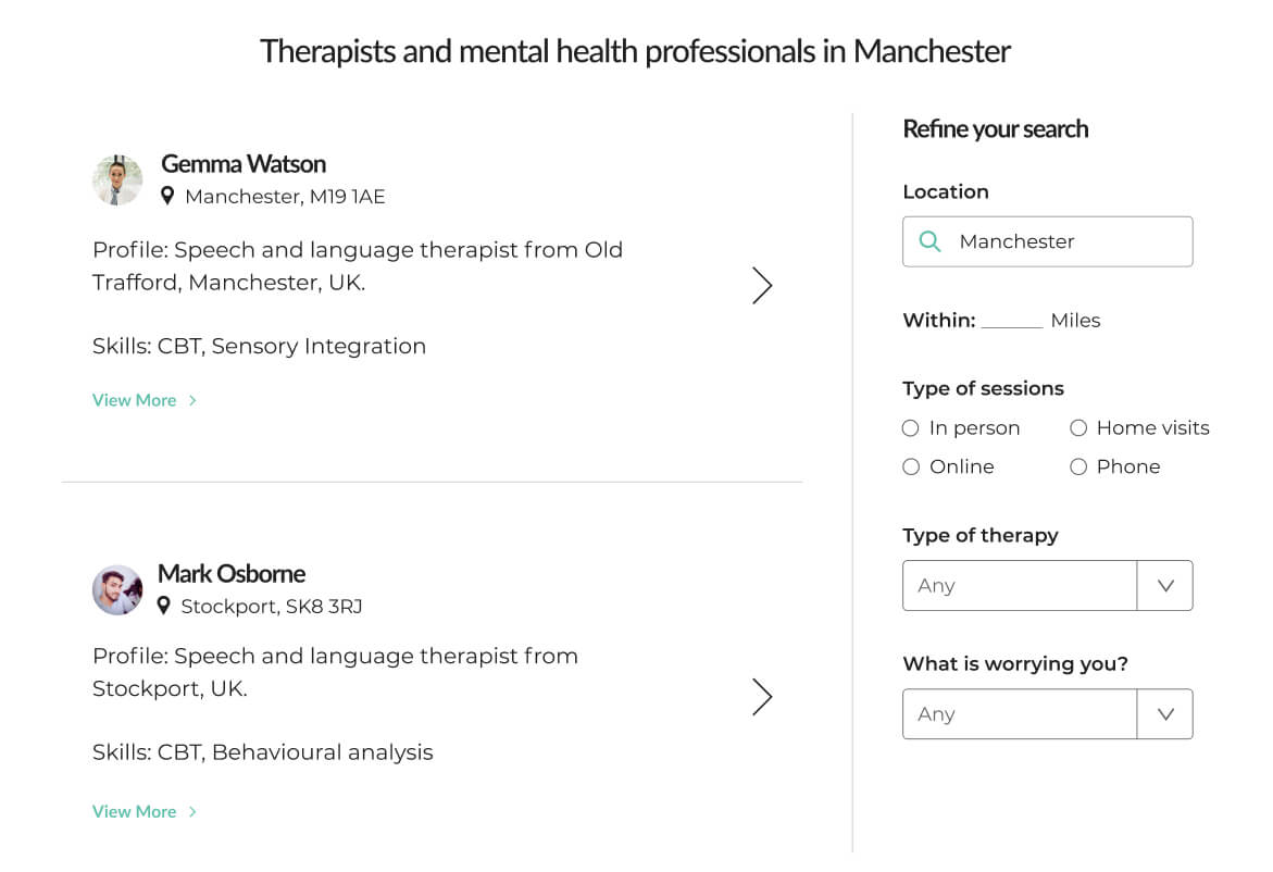 Search for therapists